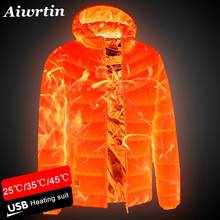 2021 NEW Men Heated Jackets Outdoor Coat USB Electric Battery Long Sleeves Heating Hooded Jackets Warm Winter Thermal Clothing 2024 - купить недорого