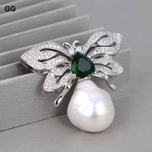 GuaiGuai Jewelry Butterfly Natuaral White Keshi Pearl Green Crystal CZ Brooch For Women 2024 - buy cheap