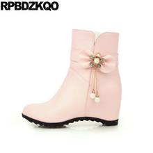Waterproof 12 44 Cheap Fur High Heel Plus Size Elevator Winter Women Ankle Boots 2021 Round Toe White Pink 10 Short Big Shoes 2024 - buy cheap