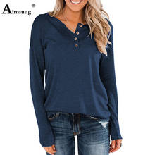 Plus Size 3XL Solid T-shirt Ladies Elegant Leisure Casual Women's Top Single-breasted 2020 Autumn Blue Tee Shirt Pullovers Femme 2024 - buy cheap