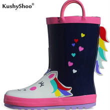 KushyShoo-Botas de lluvia impermeables para niños pequeños, botines de goma con estampado de flamenco 3D, para exteriores, Kalosze Dla Dzieci 2024 - compra barato