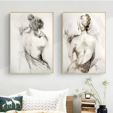 Pintura en lienzo con espalda desnuda para mujer, carteles e impresiones de arte de pared, imagen abstracta en blanco y negro para decoración de sala de estar, Cuadros 2024 - compra barato