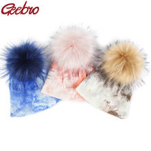 Geebro Newborn Baby Toddler Cotton Soft Skull Cap Multi-color Faux fur pompom  Beanie Warm Tie Dye Hat Winter Autumn Ribbed Hats 2024 - buy cheap