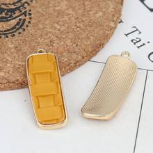 8SEASONS Fashion Accessories Zinc Based Alloy & PU Pendants Rectangle Gold Color Black Grid Checker Charms 3.3 x 1.2cm, 5 PCs 2024 - buy cheap