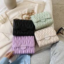 Ladies small square female bag messenger bag 2020 pleated messenger bag small bag PU leather handbag lady designer shoulder bag 2024 - buy cheap