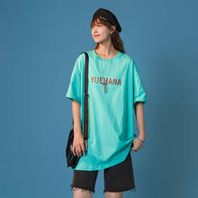Camiseta feminina tamanho grande, moda japonesa 2021, folgada, com letras impressas, estilo harajuku, streetwear 2024 - compre barato