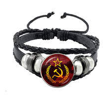 Vintage USSR Soviet Badges Sickle Hammer Black Leather Button Bracelet CCCP Russia Emblem Communism Sign Top Grade Bangle 2024 - buy cheap