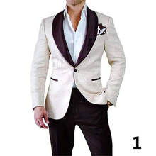 Butterfly Flower Men Suits Groom Tuxedos Shawl Satin Lapel Groomsmen Wedding Suits (White  Jacket+Black Pants ) 2024 - buy cheap