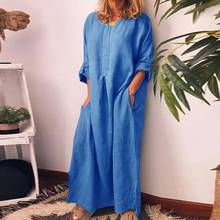 Women Loose Solid Color Long Dress Vintage Solid Color Long Sleeve O Neck Pockets Maxi Dress Tunic Kaftan Casual Women's Dress 2024 - buy cheap