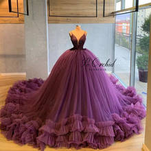 Vestido de novia púrpura de princesa PEORCHID, elegante vestido de novia con volantes de tul y cuello de pico, 2020 2024 - compra barato
