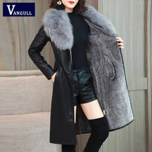 Vangull Winter Women Leather Jacket 2021New Plus Velvet Warm Slim Big Fur Collar Ladies Long Leather Coat Female Outerwear 2024 - buy cheap