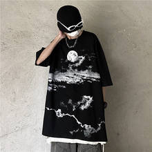 High street Fashion Dark Cloud Moon Print Oversized Clothes T-shirt Unisex Tops Male Hip hop Harajuku Graphic Loose T Shirts 2024 - buy cheap