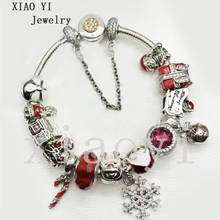 XIAOYI 2020 New 100% S925  Red Santa  Gift box flower walking stick house elk sleigh snow bracelet for girlfriend  female 2024 - buy cheap