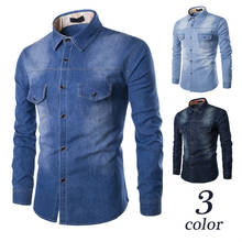 Spring New Arrival European Style Large Size Mens Denim Shirts Casual Slim Fit Long Sleeve Blue Social Button Shirt 4xl 5xl 6xl 2024 - buy cheap