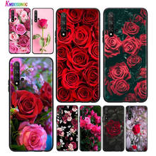 Capa preta brilhante rosa vermelha flor para huawei honor 30 20s 20 10i 9s 9a 9c 9x 8x 10 9 lite 8a 7c 7a pro caso de telefone 2024 - compre barato