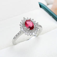 Classic Female Flower Ring Silver Color Round Red Crystal Zircon Stone Ring Promise Wedding Rings for Women Jewelry Bague 2024 - buy cheap