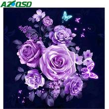 AZQSD-Bordado de diamantes 5D con flores, artesanía, pintura completa de diamante redondo, rosa y mariposa, imagen de decoración de diamantes de imitación 2024 - compra barato