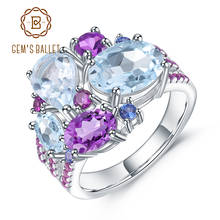 Женское кольцо с небесно-голубым топазом GEM'S BALLET, кольцо с аметистом, ювелирное изделие из натурального серебра с аметистом 2022 - купить недорого