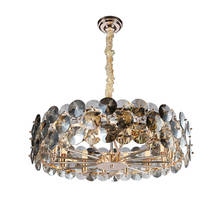 Lámpara de araña de cristal gris para sala de estar, accesorio de luz de lujo, moderna, con cadena redonda, para dormitorio 2024 - compra barato