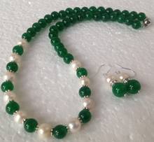 Free shipping   Fashion natural 7-8mm white Pearl/Green Fashion Necklace Earrings set 2024 - buy cheap