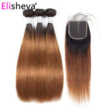 1B 30 Straight Bundles With Closure Ombre Bundles With Closure Straight Human Hair Bundles With Closure Peruvian Hair Remy 2024 - buy cheap