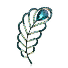 New Arrival Delicate Crystal Glass Brooch Peacock Feather pin and brooch for female wedding dress jewelry accessories pin 2024 - buy cheap