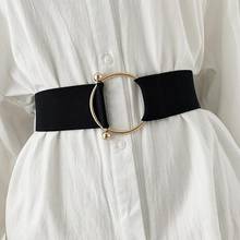 Cinturón elástico ancho para mujer, banda de cintura Simple de color negro, hebilla redonda, decoración, abrigo, suéter, cinturones de vestir 2024 - compra barato