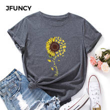 JFUNCY  Women T-shirt Female Short Sleeve T Shirt Sunflower Print Graphic Tops Woman Loose Shirts Summer Cotton Clothes 2024 - buy cheap