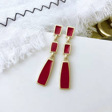 2020 Fashion Long Gold Red Geometric Drop Earrings For Women Square Woman Vintage Wedding Statement Jewelry Korean Earrings 2024 - buy cheap