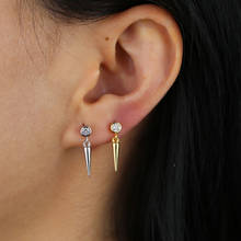 simple minimal vermeil jewelry fine 100% 925 sterling silver geometric round cz spike charm stud earring 2024 - buy cheap