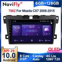 Автомагнитола NaviFly, 6 ГБ + 128 ГБ, 8 ядер, QLED, 1280*720 Carplay, 4G, LTE, Android 10, для Mazda Cx-7 cx7 2008-2015, GPS, мультимедийный плеер 2024 - купить недорого