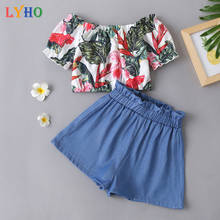 2021 verão meninas roupas conjunto flor blusa azul shorts calças de manga curta bebê menina outfits criança 2 a 6 anos crianças roupas 2024 - compre barato