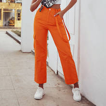 Оранжевые брюки карго, женские прямые длинные брюки с высокой талией, женские модные повседневные уличные брюки, женские брюки с карманами высокого качества 2024 - купить недорого
