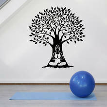 Adesivo de parede zen árvore, parede feminina de vinil com janela, yoga e meditação de postura. papel de parede removível e207 2024 - compre barato