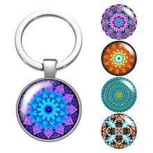 Llavero con diseño de flores para hombre y mujer, llavero de cabujón de cristal, bolsa, llavero de coche, soporte de anillo de color plateado, regalo 2024 - compra barato