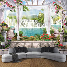 Custom Photo Wall Paper 3D Curtain Waterfall Balcony Landscape Painting European Style Living Room Bedroom Wall Mural Home Decor 2024 - buy cheap