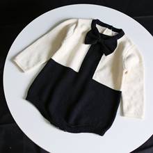 Macacão infantil de manga longa com laço, roupas de princesa para recém-nascidos de malha quentes para inverno 2024 - compre barato