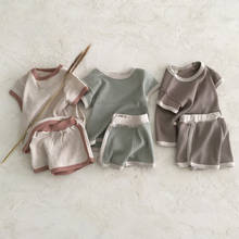 Conjunto de roupas casuais de algodão para crianças, camisetas e shorts de manga curta coreanos para meninos e meninas, 2 peças 2024 - compre barato