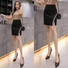 2022 Spring Summer New Fashion Women Office Ladies Formal Skirt Elegant Slim Front Slit Midi Skirt Black OL Skirts S-5XL Y141 2024 - buy cheap