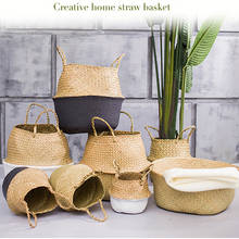 Nordic seagrass basket hand-woven flower pot household items straw storage basket folding straw basket 2024 - buy cheap