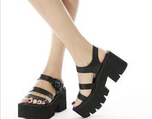 Sandalias de piel auténtica para mujer, zapatillas de tacón alto con broche abierto en los dedos, tacón grueso, a la moda, zapatos de verano 2024 - compra barato