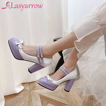 Lasyarrow 5 Candy Colors Bow Tie Princess Lolita Mary Janes Wedding Dress Shoes Women Patent Leather High Heels Pumps Plus Size 2024 - buy cheap