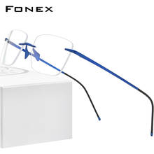 FONEX puro titânio óculos masculinos 2020 feminino sem aro prescrição óculos quadrados frameless miopia quadro óptico eyewear 8557 2024 - compre barato