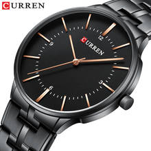 Curren relógio de pulso de luxo masculino, relógio preto e clássico de quartzo para homens, pulseira de aço inoxidável, à prova d'água, 30m, 2021 2024 - compre barato