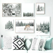 Alps Snow Landscape Pine Forest Deer House Nordic Posters And Print Wall Art Canvas Painting Wall Pictures For Living Room Decor 2024 - buy cheap