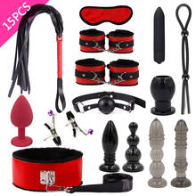 15pcs BDSM Bondage Kits Vibrator Handcuffs Whip Collar Nipple Clamps Whip Anal Plug Vibrator Butt Plug Adult Games SM Sex Toys 2024 - buy cheap