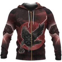 Sudadera con capucha de estilo vikingo para hombre y mujer, suéter con estampado 3D de cuervo de Odin, runa, ropa de calle con cremallera, chándales informales para Cosplay 2024 - compra barato