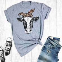 Camiseta con estampado de vaca y leopardo para mujer, camisa con estampado de granja, vaca vaquera, país del Sur, Algodón puro, grunge, tumblr, top hipster 2024 - compra barato