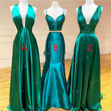 Green Satin Prom Dress V Neck Mix Style Bridesmaid Party Gowns A Line 2021 Wedding Guest Dress Wear 2024 - buy cheap