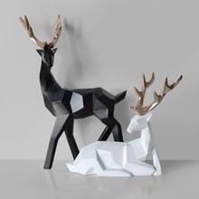 2Pcs Geometric Couple Deer Statue Elk Sculpture Figurine Home Living Room Decor 2024 - buy cheap